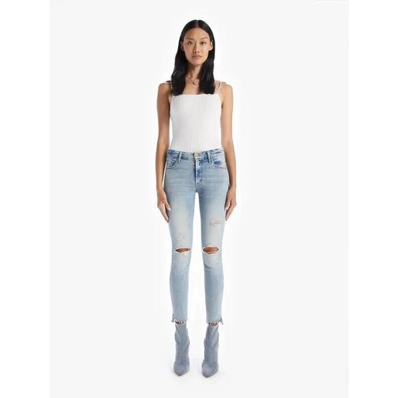 Mother The Looker Ankle Step Fray Jeans Cut Flowers Destroyed Frayed Hem Size 28 - Picture 1 of 13